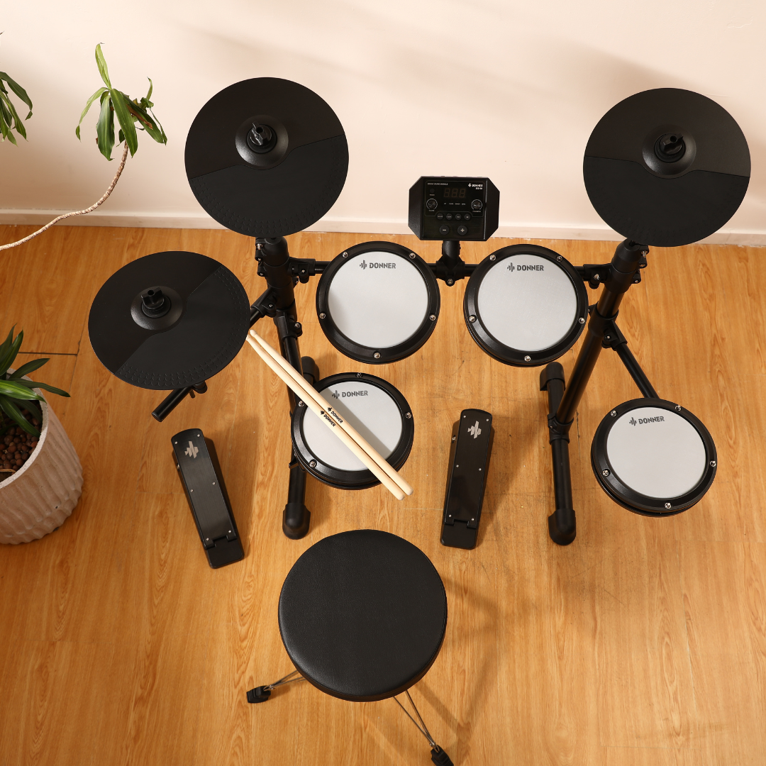 Donner DED-80 Best Electronic Drum Kit For Beginners with Headphones/Drum Throne-Black##