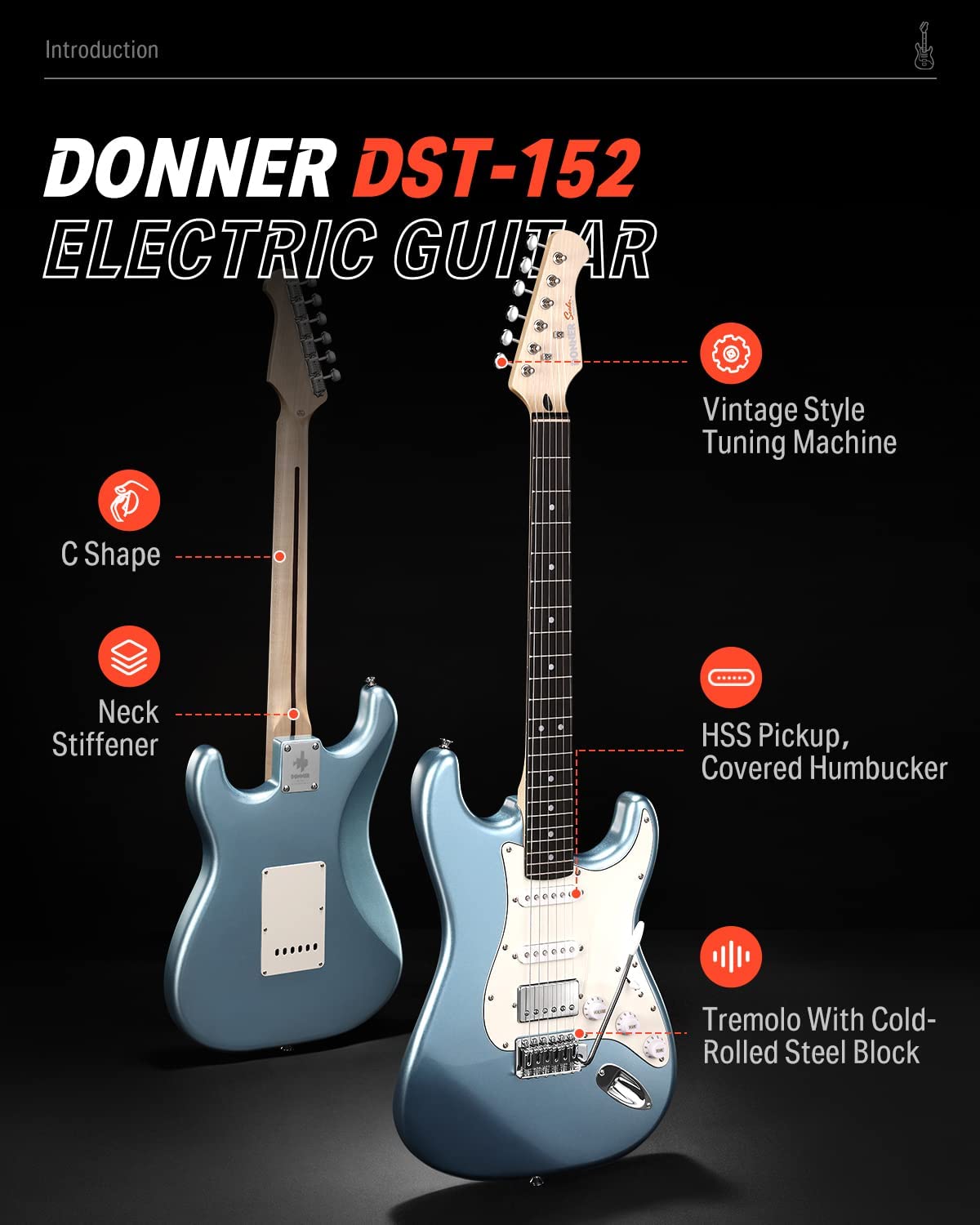 Donner DST-152 39 Inches Electric Guitar Kit HSS Pickup Coil Split Solid Body Electric Guitar with Amp/Bag/Accessories donner music au