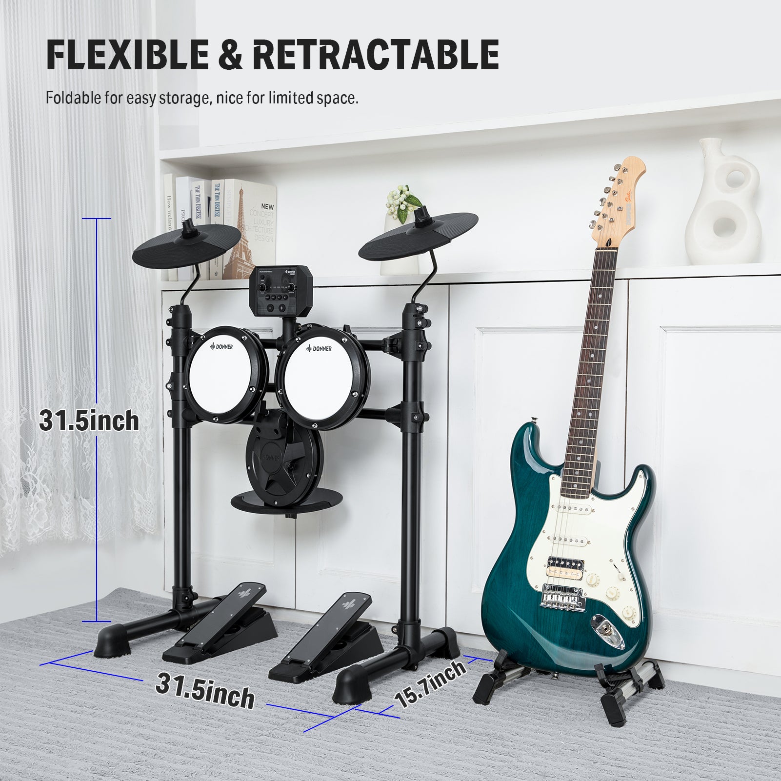 Donner DED-80 5 Drum 3 Cymbal Electronic Drum Set-Black##