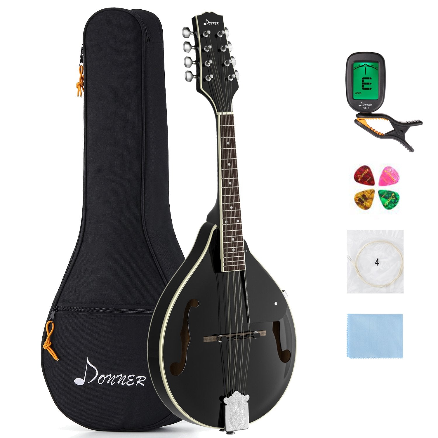 Donner DML-100B A Style Mandolin Instrument Sunburst Mahogany With Tuner String Big Bag and Guitar Picks, Black - Donner music-AU