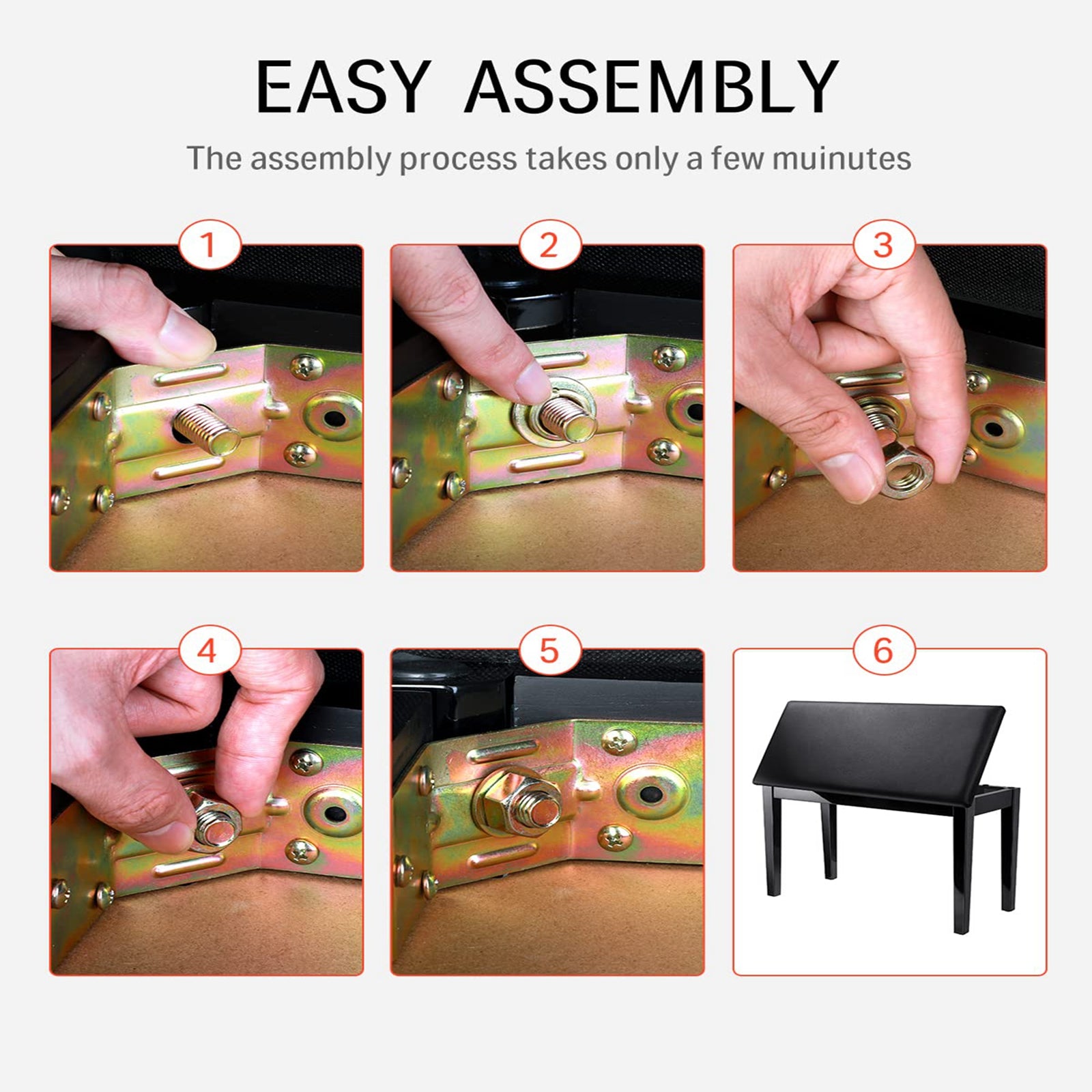 Donner Duet Size Piano Stool Bench Solid Wooden with Large Storage