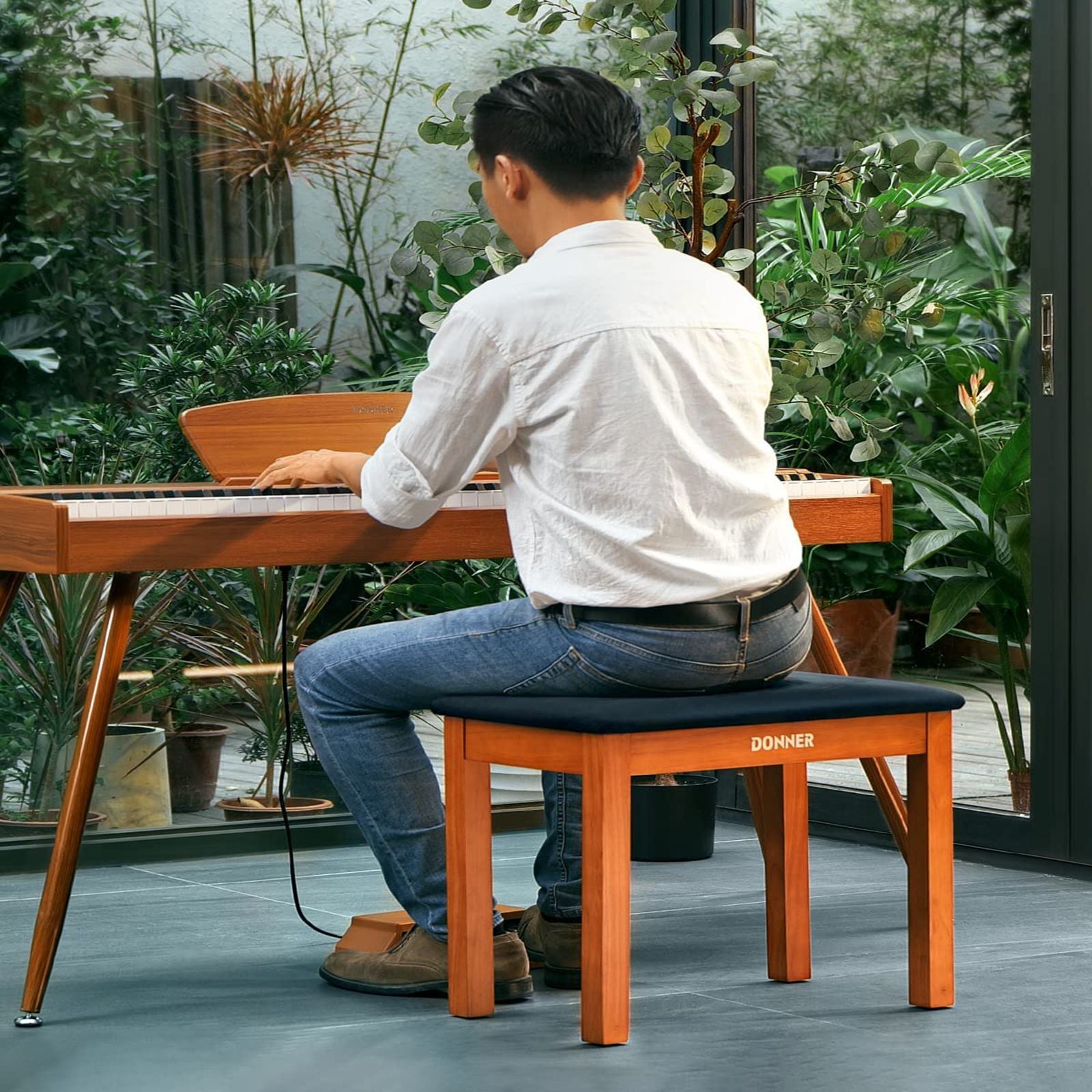 Donner Piano Bench Stool Hard Solid Wooden with Large Storage - donner music au