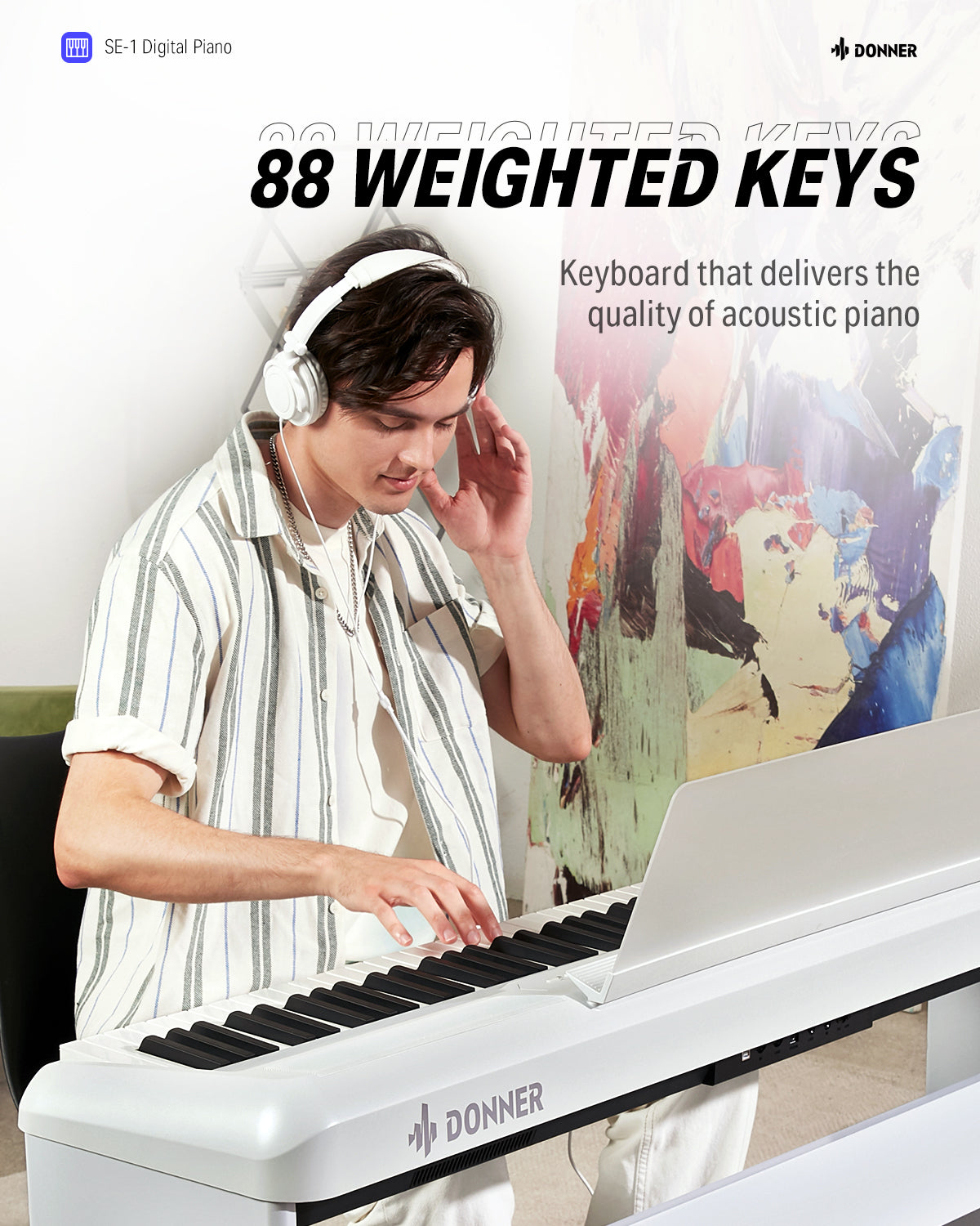 Donner SE-1 88 Key Full Weighted Digital Piano Portable Professional Arranger Keyboard with Stand