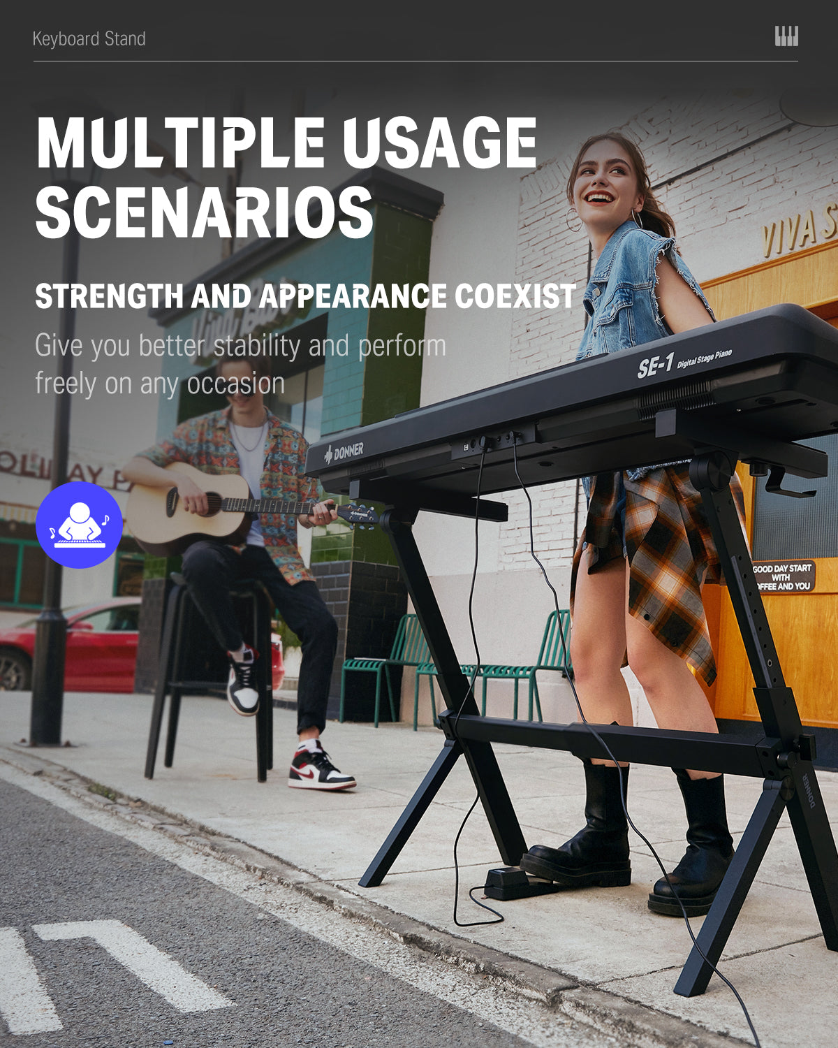 Donner DKS-100 Z-style Folding Portable Piano Keyboard Stand, Adjustable and Collapsible