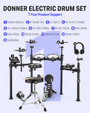 Donner DED-200 X Electronic Drum Set 5-Drum 4-Cymbal 450-Sound with Drum Throne/Headphone