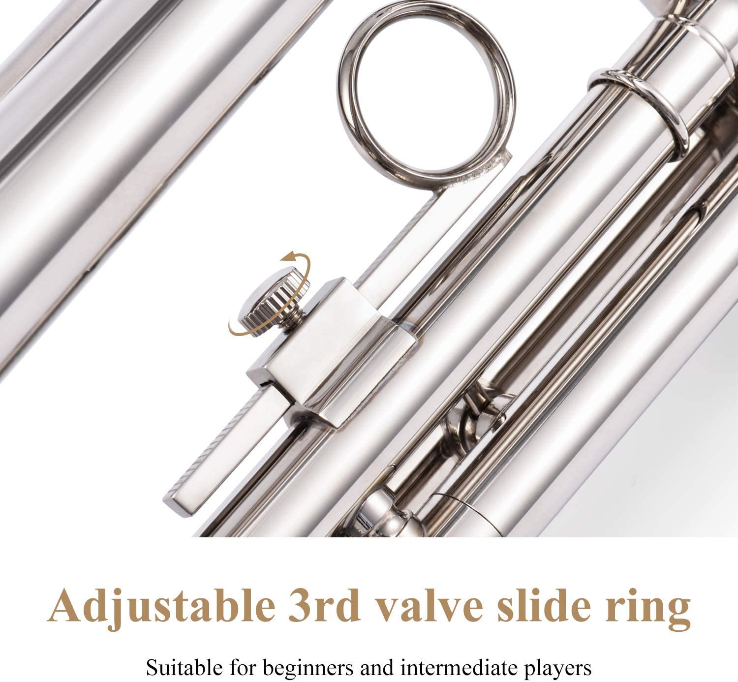 Eastar ETR-380N Trumpet Standard Student Bb Trumpet Set with 7C Mouthpiece,White Gloves,Cloth,Valve Oil,Cleaning Suit,Hard Case,Nickel - Donner music-AU