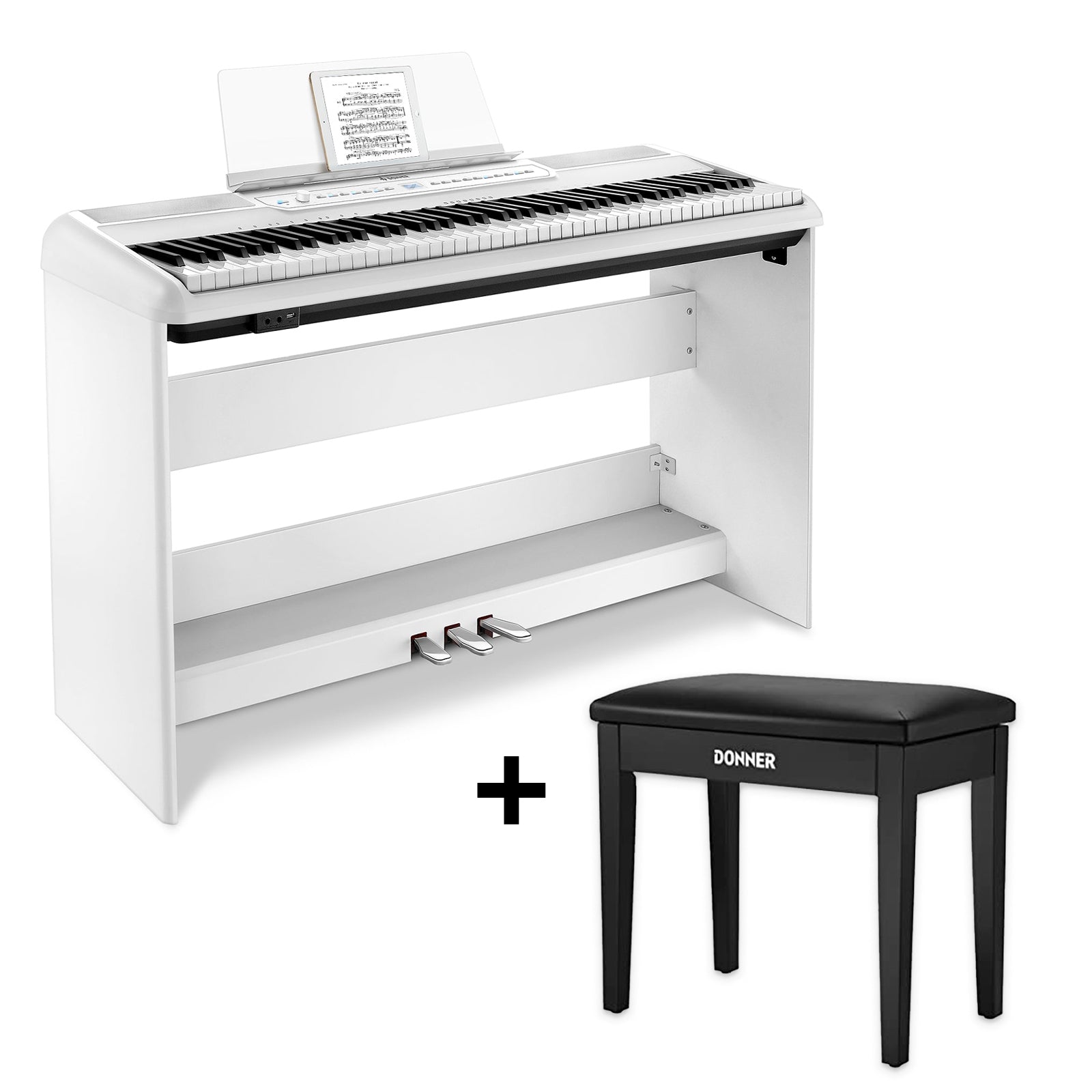 Donner SE-1 88 Key Full Weighted Digital Piano Portable Professional Arranger Keyboard with Stand and black bench