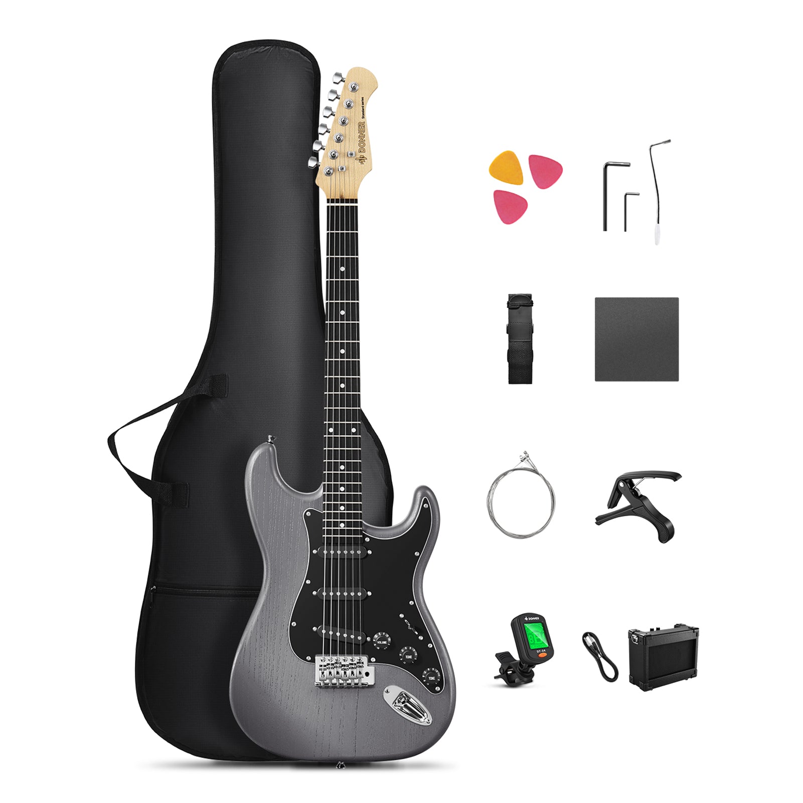 Donner DST-80 Electric Guitar with Amplifier, Strap, String, Tuner, Cable, Capo and Pick-Matton Black##