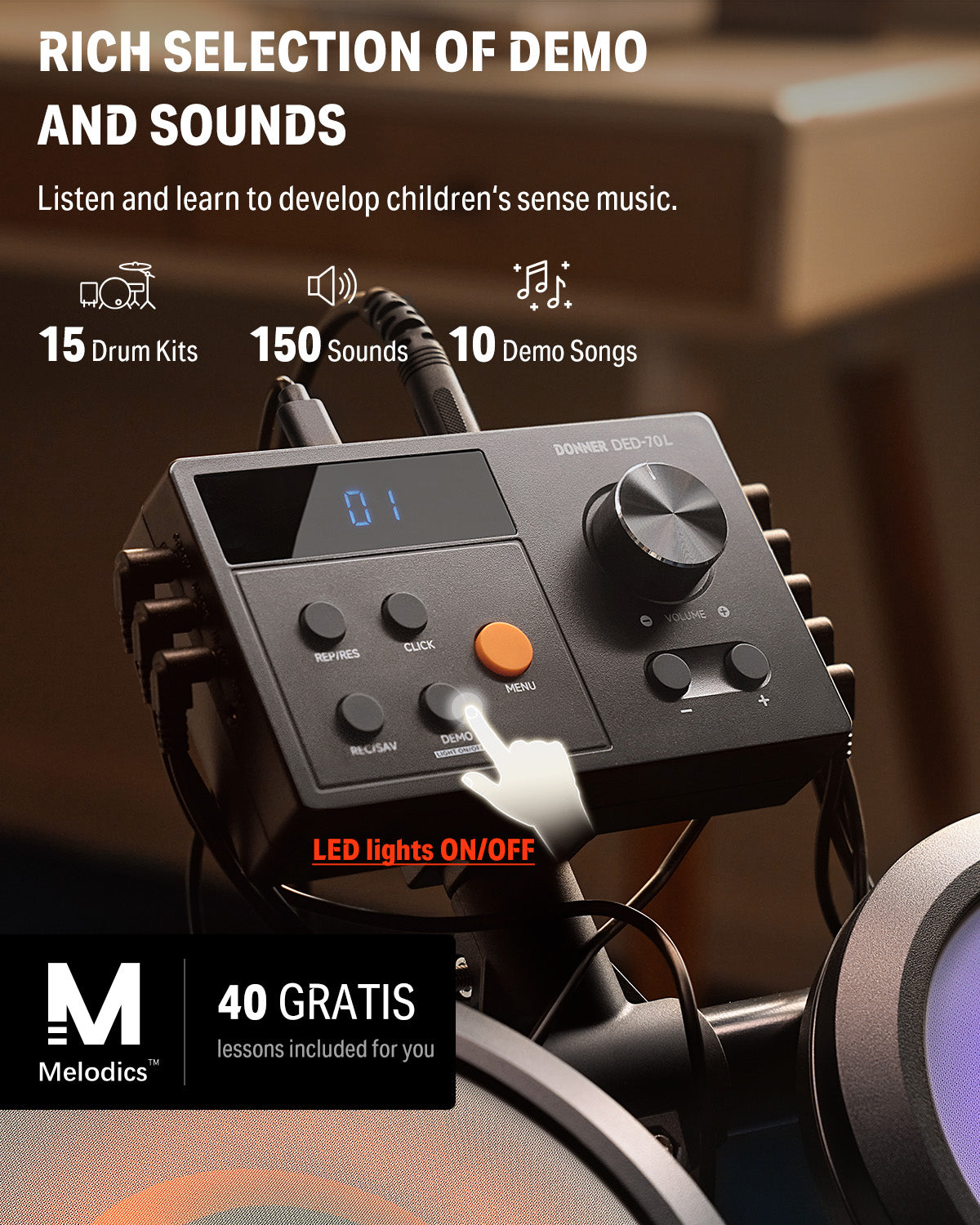 Donner DED-70 Electric Drum Set For Kids-Basics with Light##