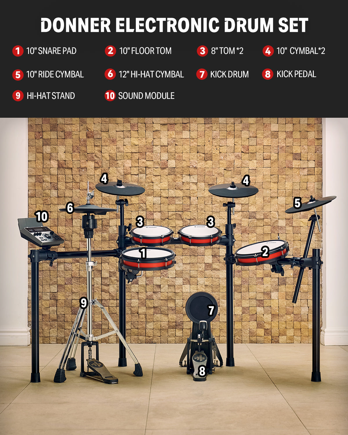 Donner DED-200Pro Electronic Drum Set Independent Hi-hat