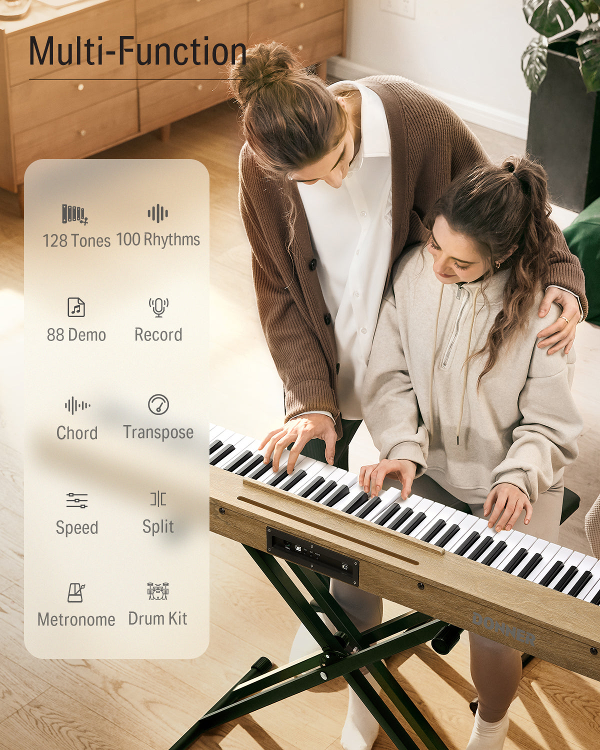 Donner DEP-1S Semi Weighted Keyboard Piano-Light wood##