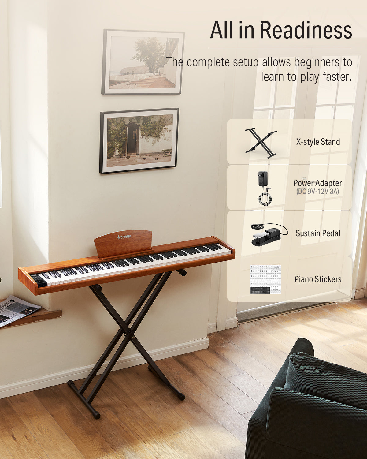 Donner DEP-1S Semi Weighted Keyboard Piano-Natural Update##