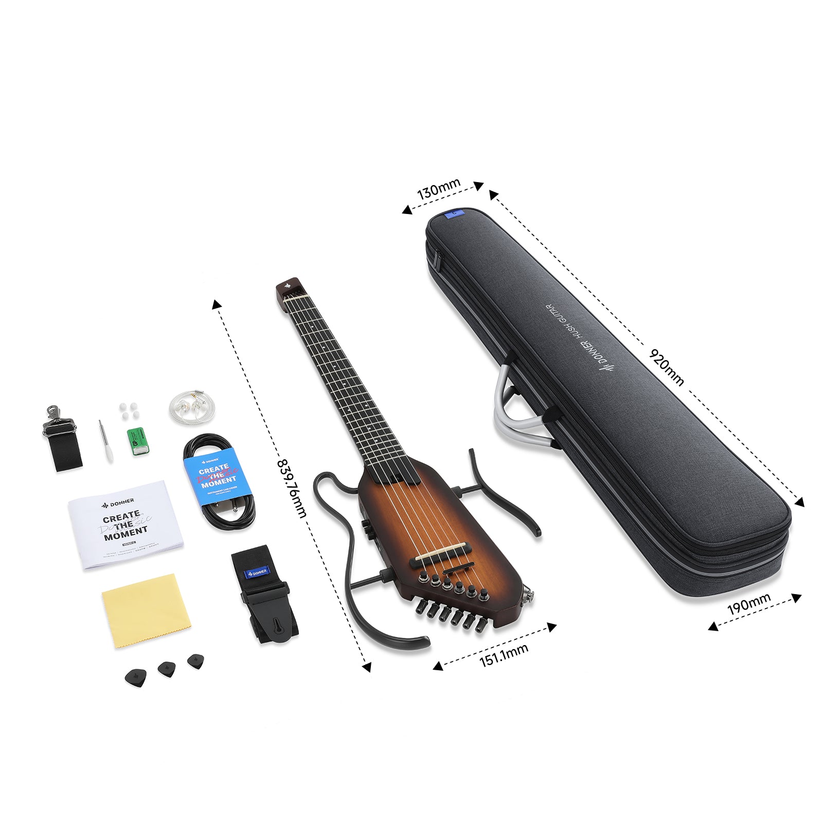 Donner HUSH™ C  Acoustic-Electric Nylon string Classical Headless travel Guitar