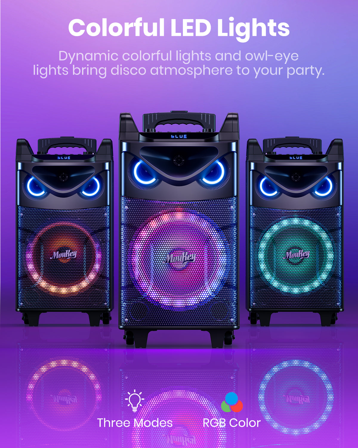 Moukey Karaoke Machine, 10" Woofer Portable PA System, Bluetooth Speaker with 2 Wireless Microphones, Lyrics Display Tablet Holder, Party Lights & Echo/Treble/Bass Adjustment Support REC/AUX/USB/TF