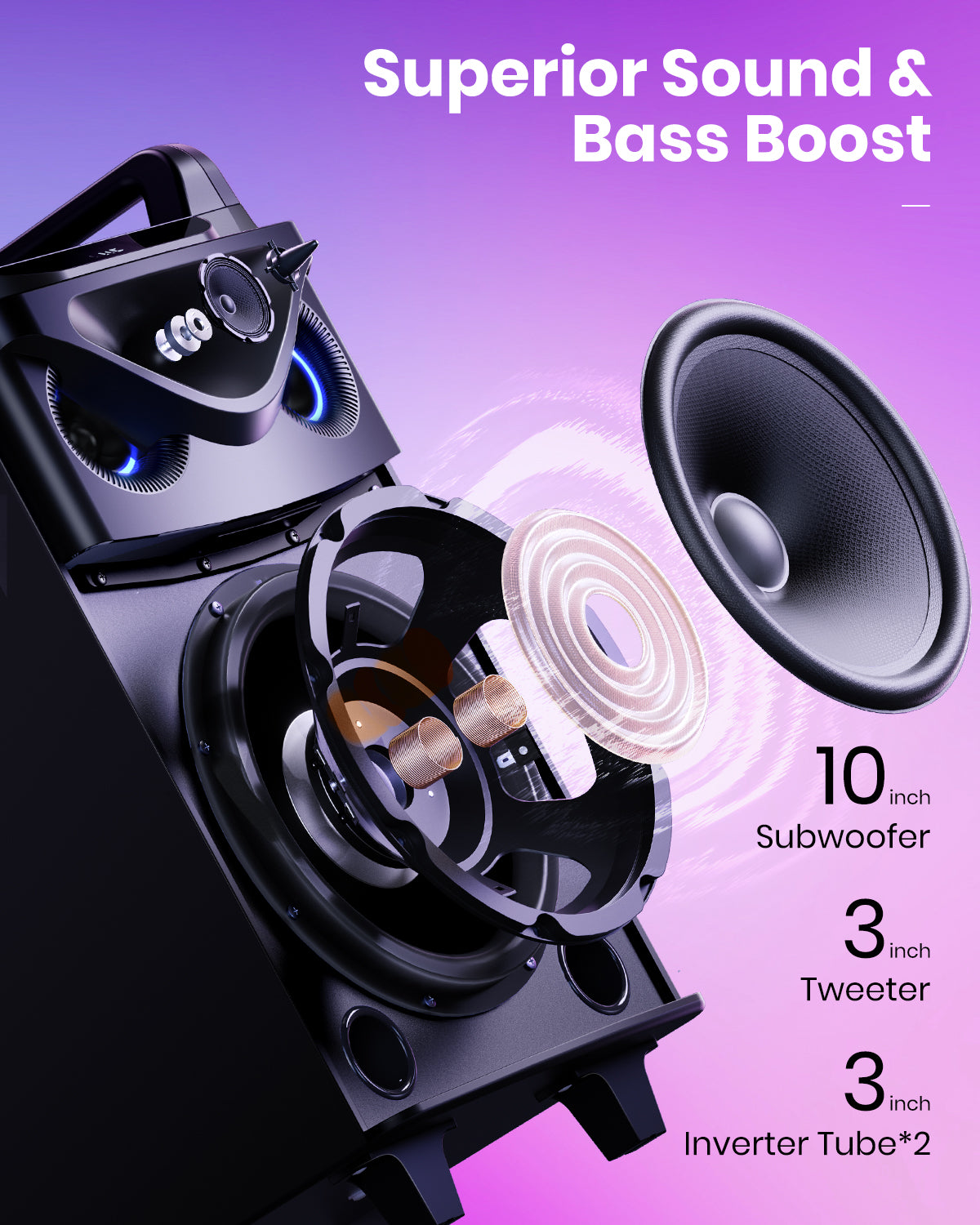 Moukey Karaoke Machine, 10" Woofer Portable PA System, Bluetooth Speaker with 2 Wireless Microphones, Lyrics Display Tablet Holder, Party Lights & Echo/Treble/Bass Adjustment Support REC/AUX/USB/TF