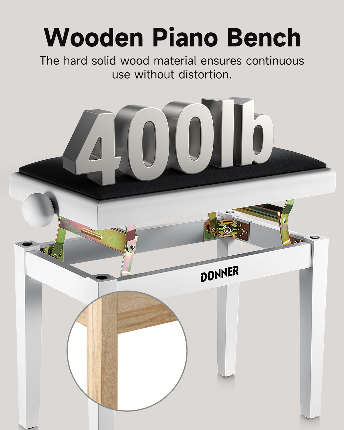 Donner Adjustable-Height Piano Bench White Matt