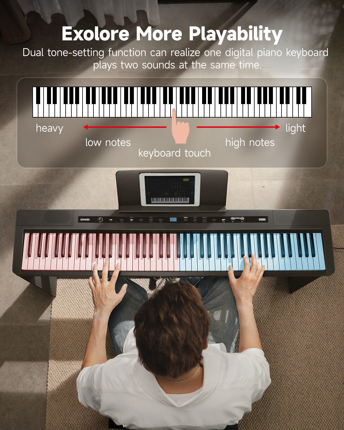 Donner DEP-16S Black Digital Electric 88-Key Weighted Steel with Stand