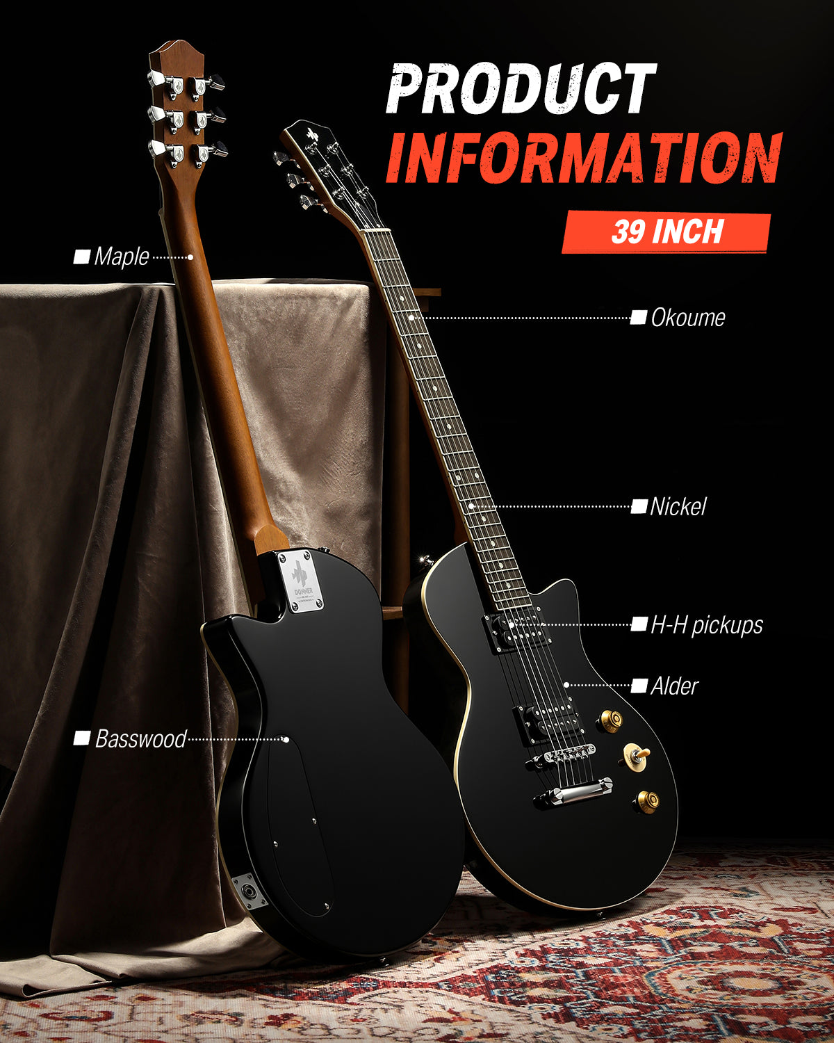 Donner DSC-128 39" Electric Guitar-Black##