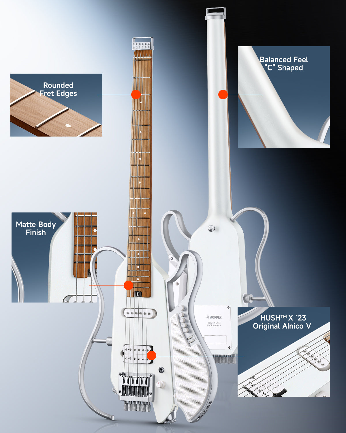 Donner HUSH X LIVE Travel Guitar with Speaker