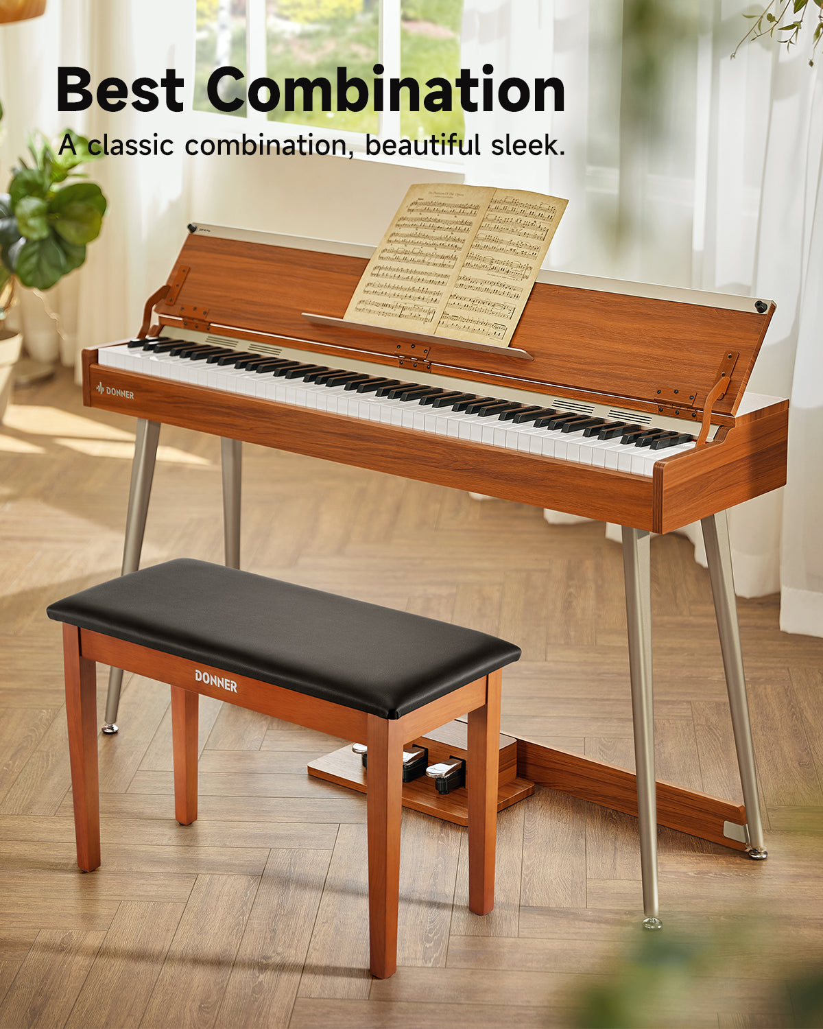 Donner Duet Piano Bench Stool with Storage Wooden