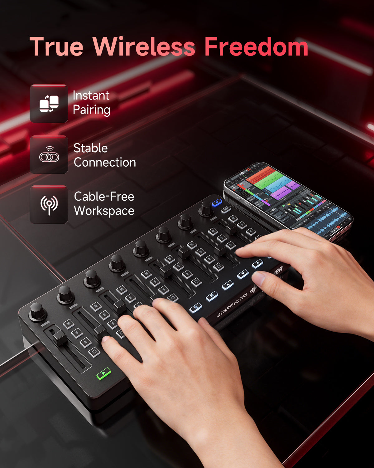 Donner StarryCtrl MIDI Controller, Bluetooth Wireless, 8 Faders & Knobs, MCU Compatible for DAW