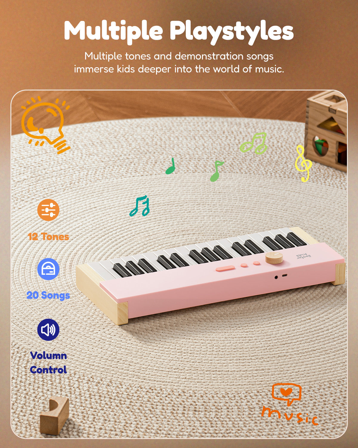 Eastar KIDO V-10 Electronic Keyboard for Children 32 Keys-Pink##