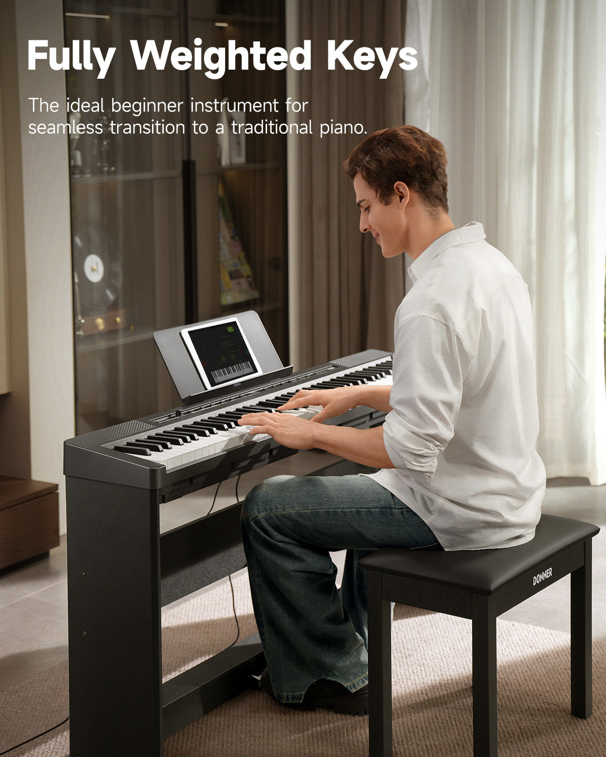 Donner DEP-16S Black Digital Electric 88-Key Weighted Steel with Stand