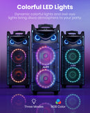 Moukey Karaoke Machine, Double 10" Woofer PA System for Party, Portable Bluetooth Speaker with 2 Wireless Microphone, Disco Lights and Echo/Treble/Bass Adjustment, Support TWS/REC/AUX/MP3/USB/TF/FM