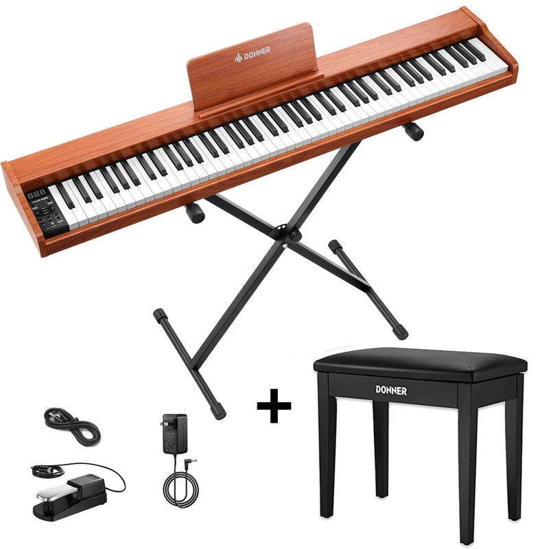 Donner DEP-1S Semi-Weighted Digital Piano w/ Stand Wooden Style Electric Piano + Pedal