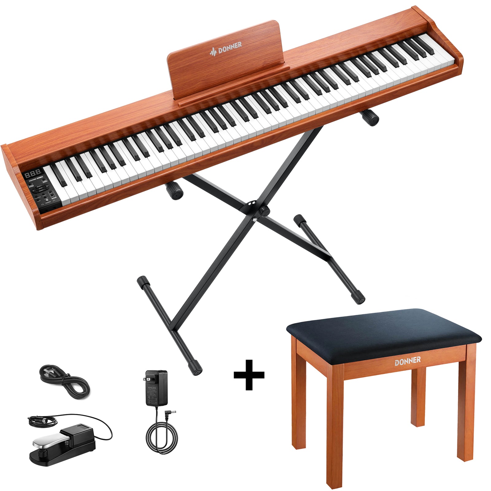 Piano Numérique Donner DEP-1S 88 Touches Sensibles - Parfait Pour Débutants, Bluetooth, Livré Avec Support Et Pédale