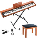 Donner DEP-1S Semi-Weighted Digital Piano Wooden Style Electric Piano + Pedal + brown bench