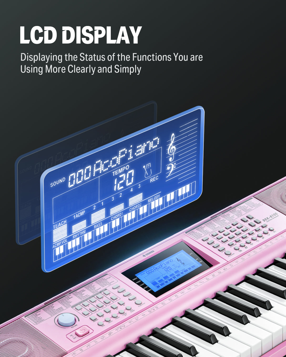 Donner DEK-610s Portable Piano Keyboard 61 Keys for Beginner