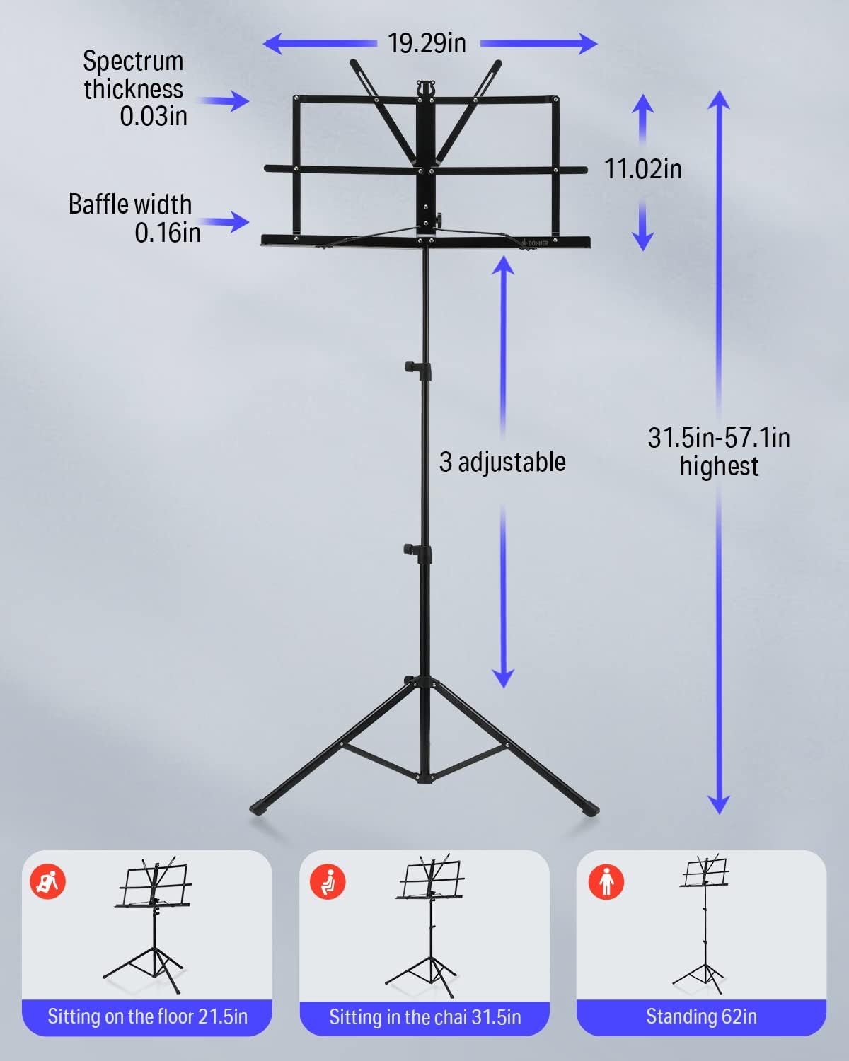 Donner DMS-2 Music Stand for Sheet Music with 2 Carrying Bag, Portable Folding Wire Music Stand Holder