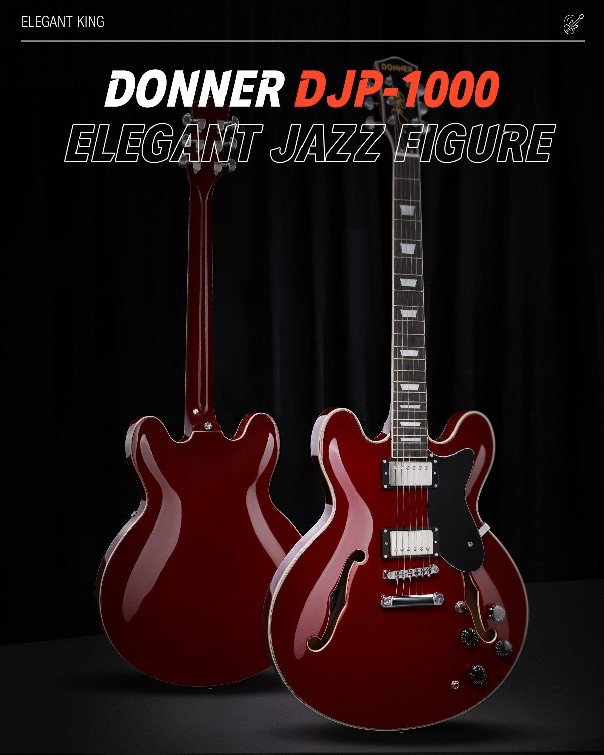 Donner DJP-1000 335 Style Electric Guitar Kit for Jazz Semi-Hollow Body with Dual H Pickups donner music au