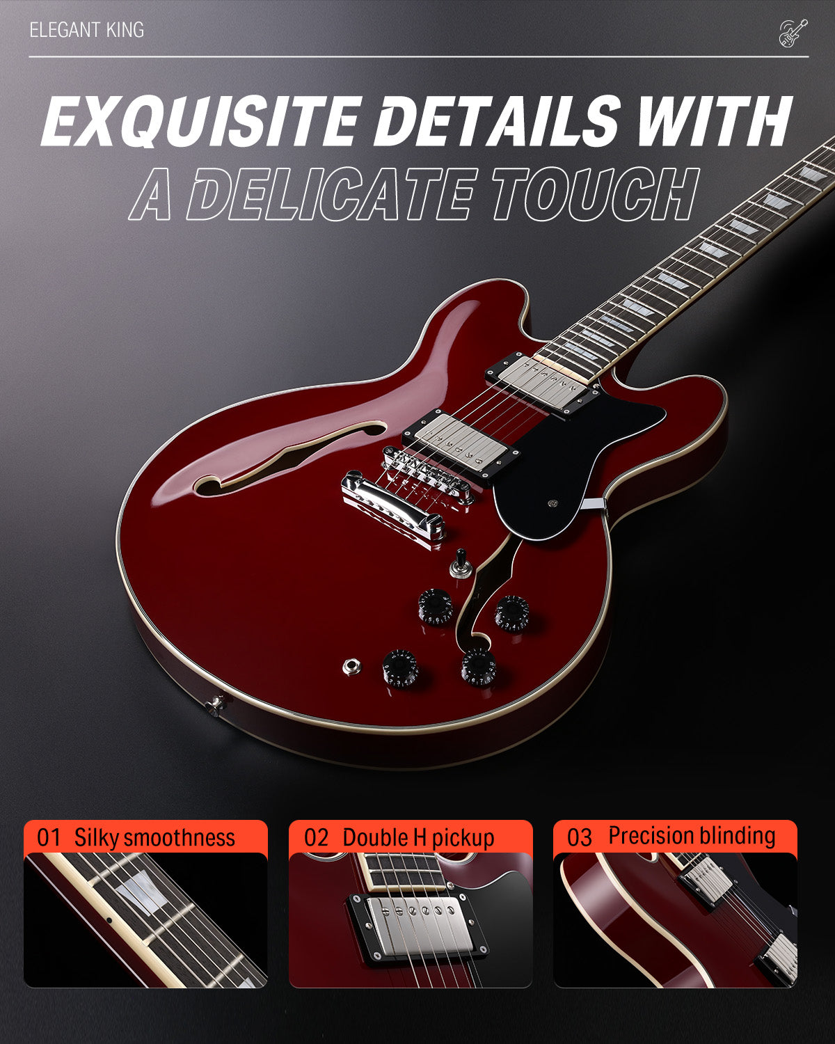 Donner DJP-1000 335 Style Electric Guitar Kit for Jazz Semi-Hollow Body with Dual H Pickups donner music au