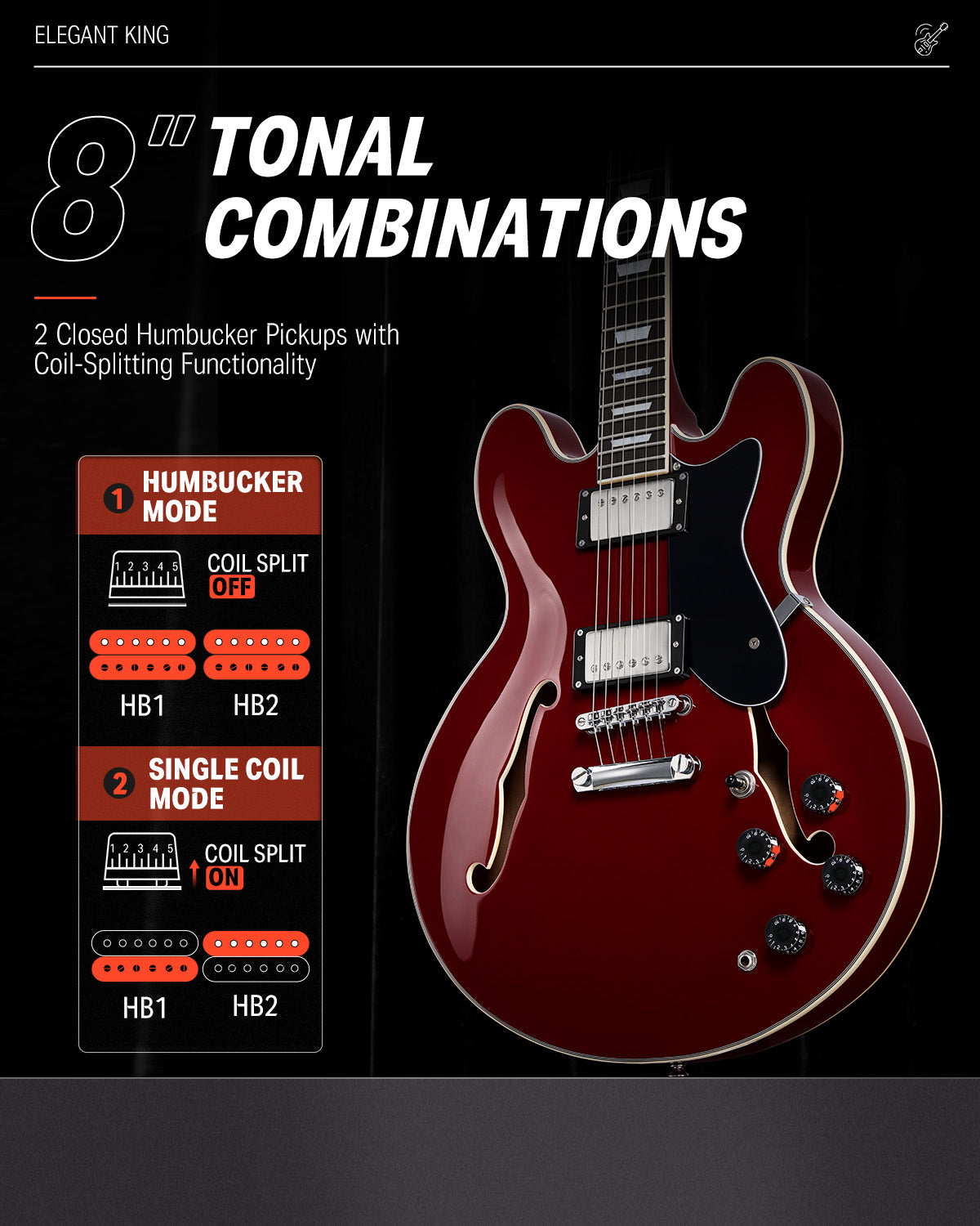 Donner DJP-1000 335 Style Electric Guitar Kit for Jazz Semi-Hollow Body with Dual H Pickups donner music au