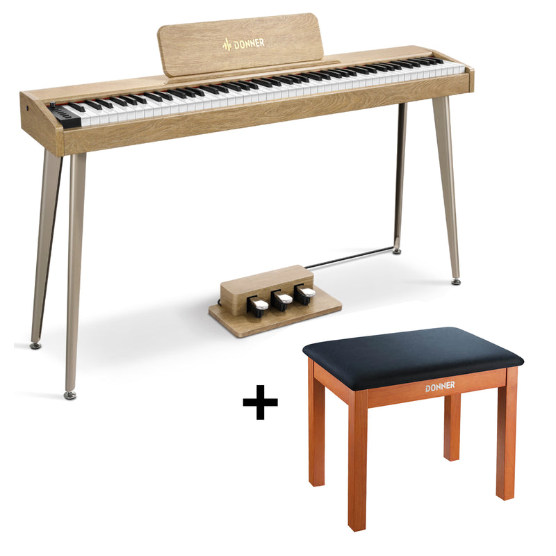 Donner DDP-60 88-Key Semi-Weighted Upright Keyboard Piano + Pedal + brown bench donnermusic Australia