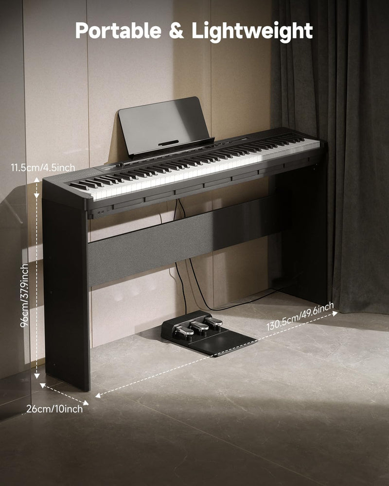 Donner DEP-16A Beginner Digital Piano 88 Key Full Size Weighted Keyboard, Portable Electric Piano with 3-Pedal Unit