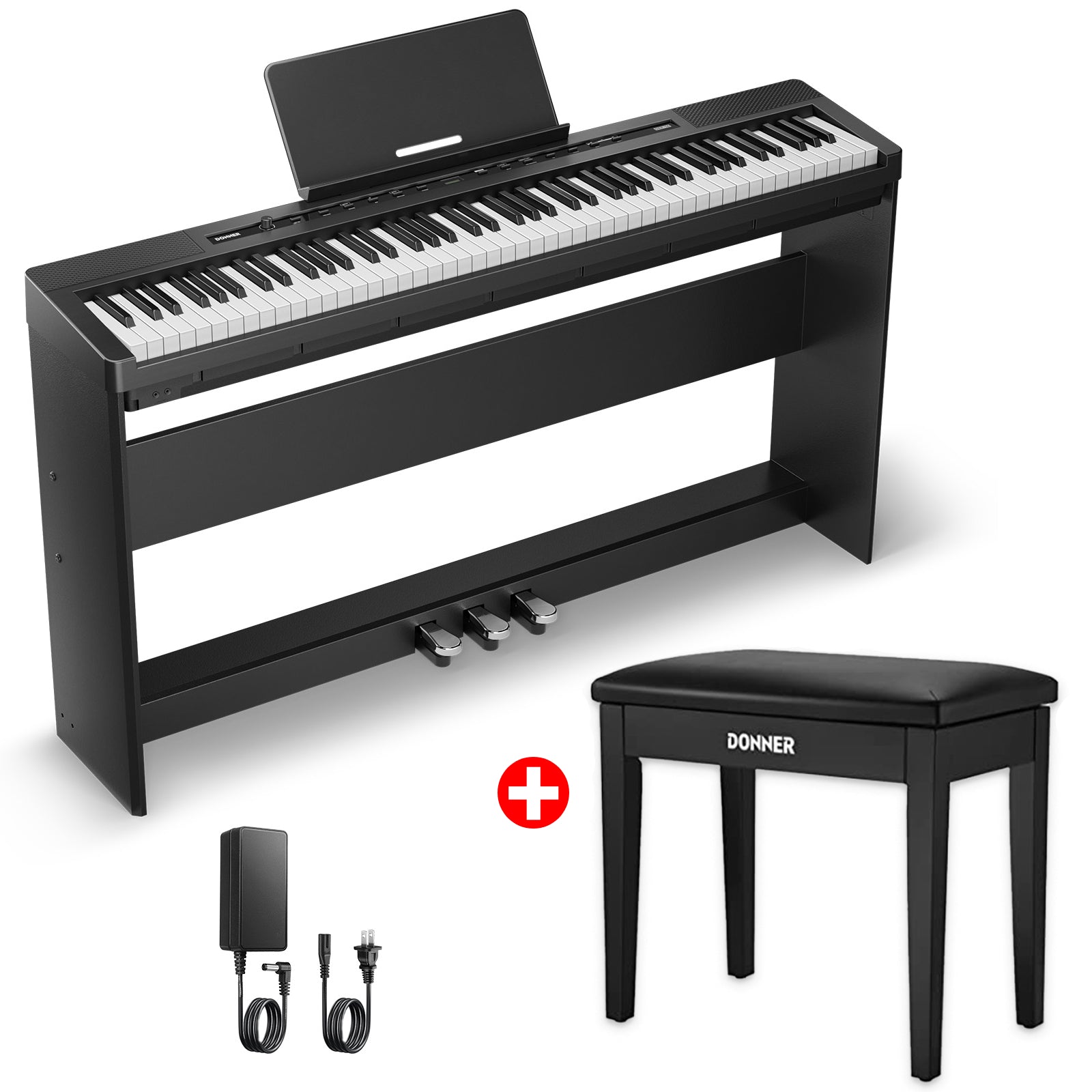 Donner DEP-16S Black Digital Piano Electric 88-Key Weighted Steel with Stand