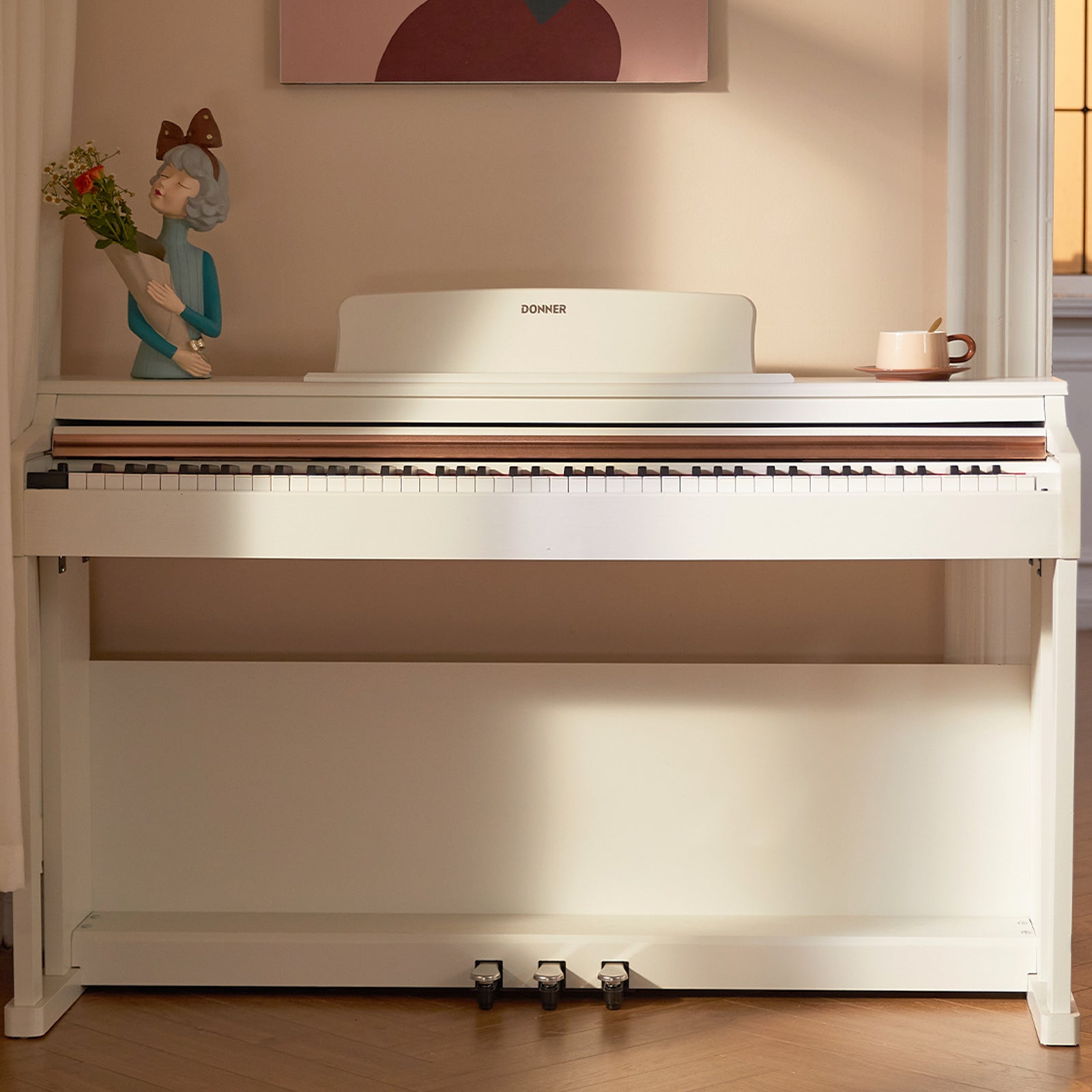 Donner DDP-100 White 88 Key Fully Weighted Upright Digital Piano 3 Pedal
