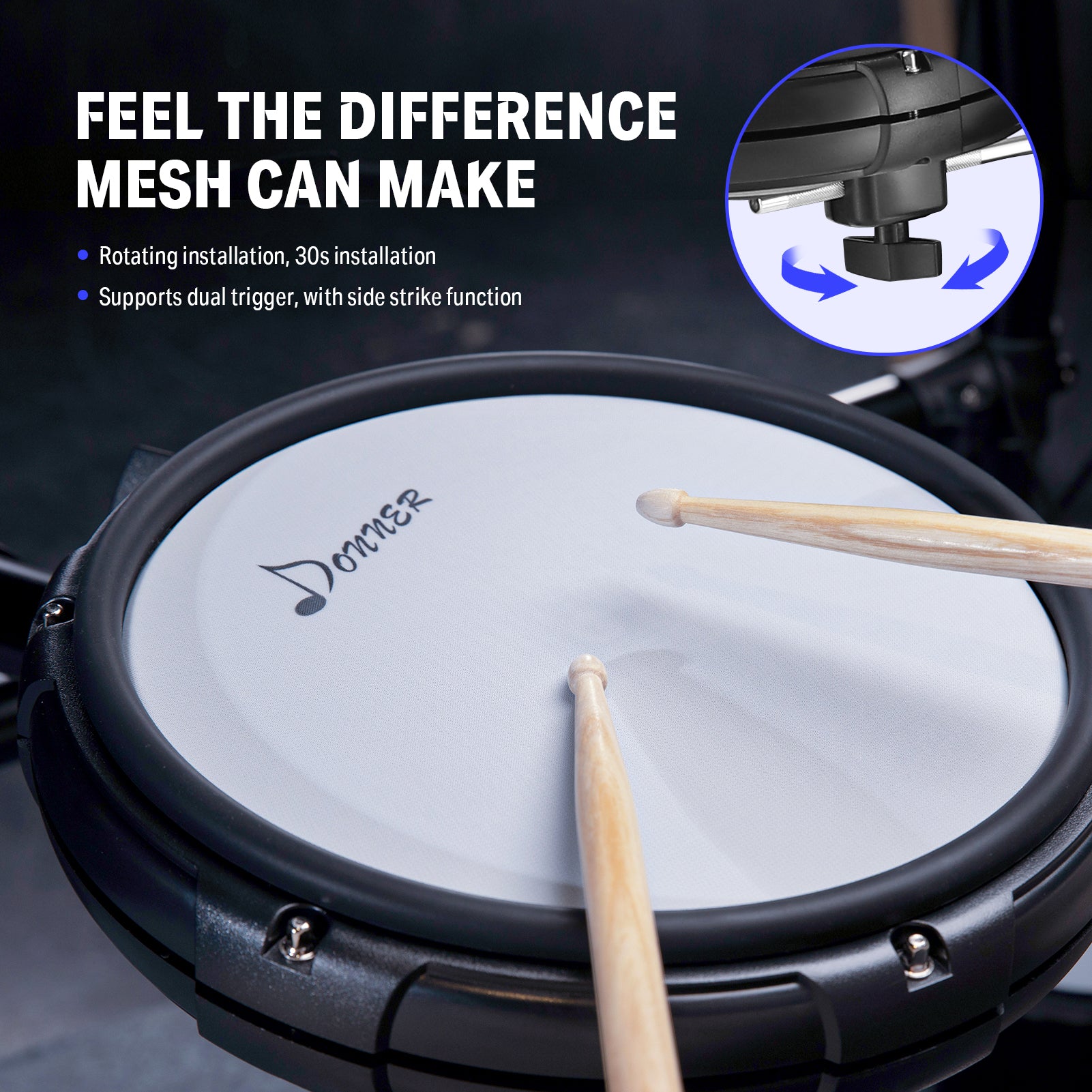 Donner DED-400 Quiet Electronic Drum Set for Adults with 400 Sounds, Electronic Drum set for Professioner with Hammer Kick Drum Pedal - Donner music-AU