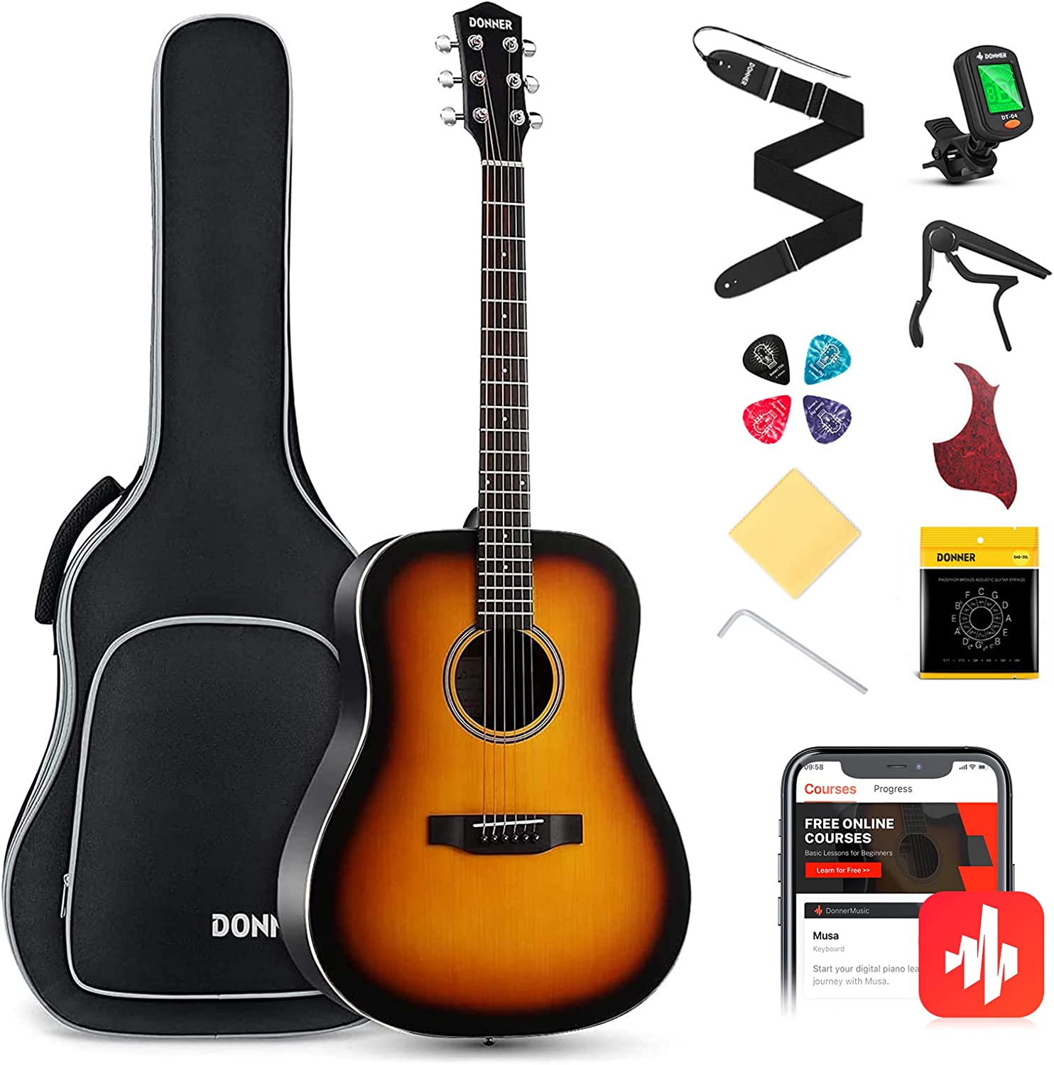 Donner DAG-1S 41-Inch Full-Size Acoustic Guitar Beginner Kit