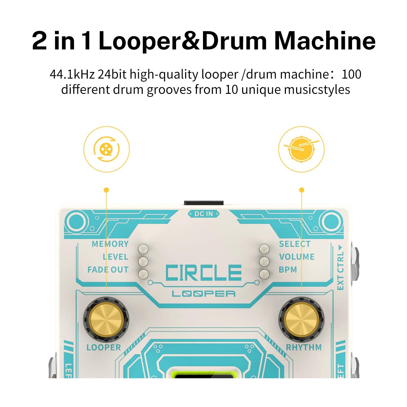 Donner Circle Looper guitar effect w/Time Display and Drum Machine - donner music au