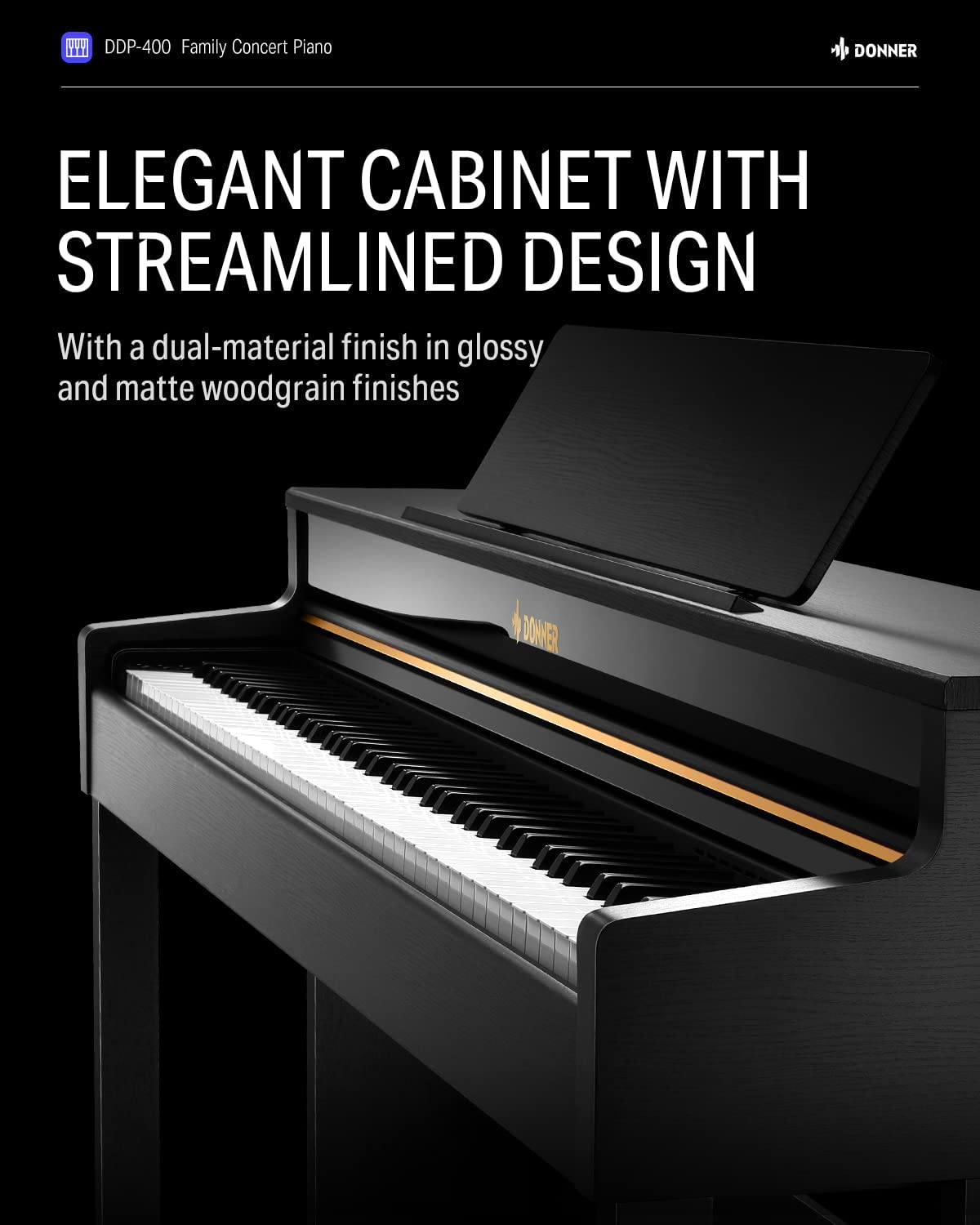 Donner DDP-400 88 Weighted Key Progressive Hammer Action Digital Piano with Furniture Stand & 3 Pedal for Professional donner music australia