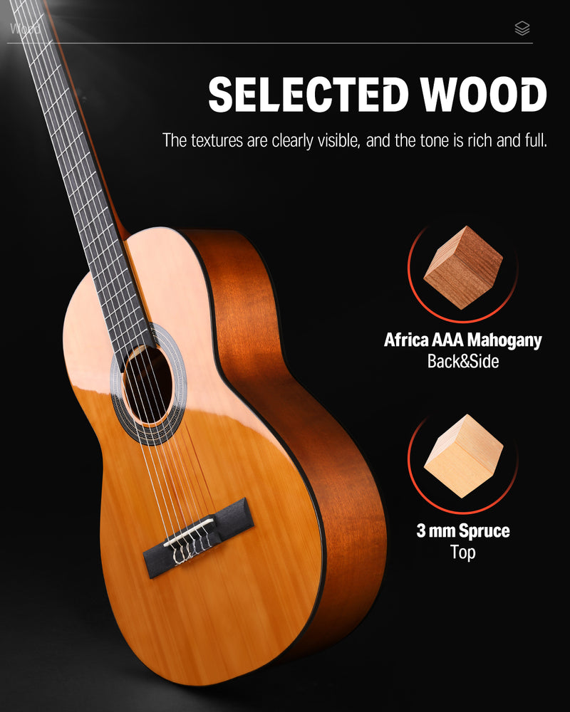 Donner DCG-162BR 39 Inch Classical Right Handed  Acoustic Guitar Beginner Kit Mahogany, Brown