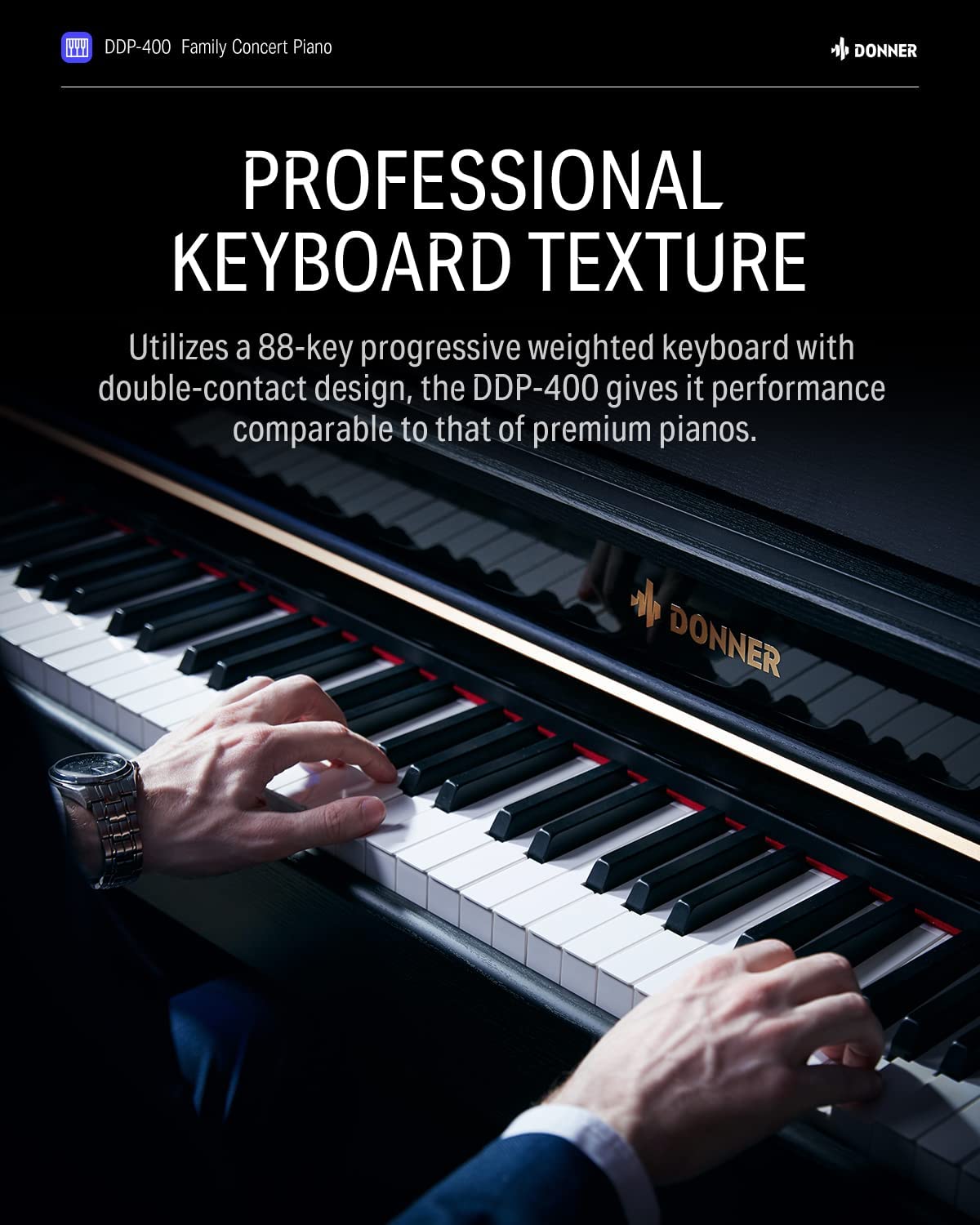 Donner DDP-400 88 Weighted Key Progressive Hammer Action Digital Piano with Furniture Stand & 3 Pedal for Professional donner music australia