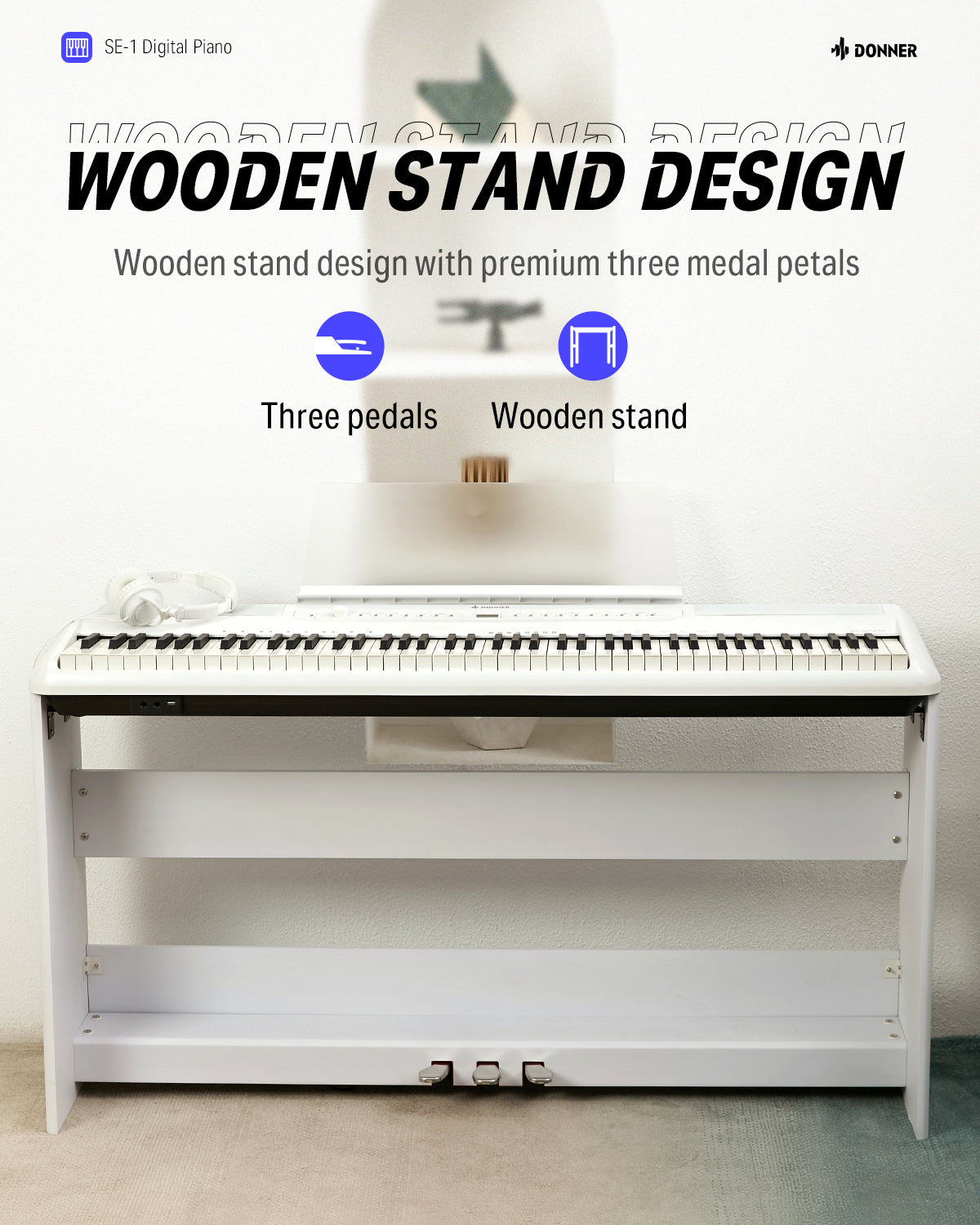 Donner SE-1 88 Key Full Weighted Digital Piano Portable Professional Arranger Keyboard with Stand