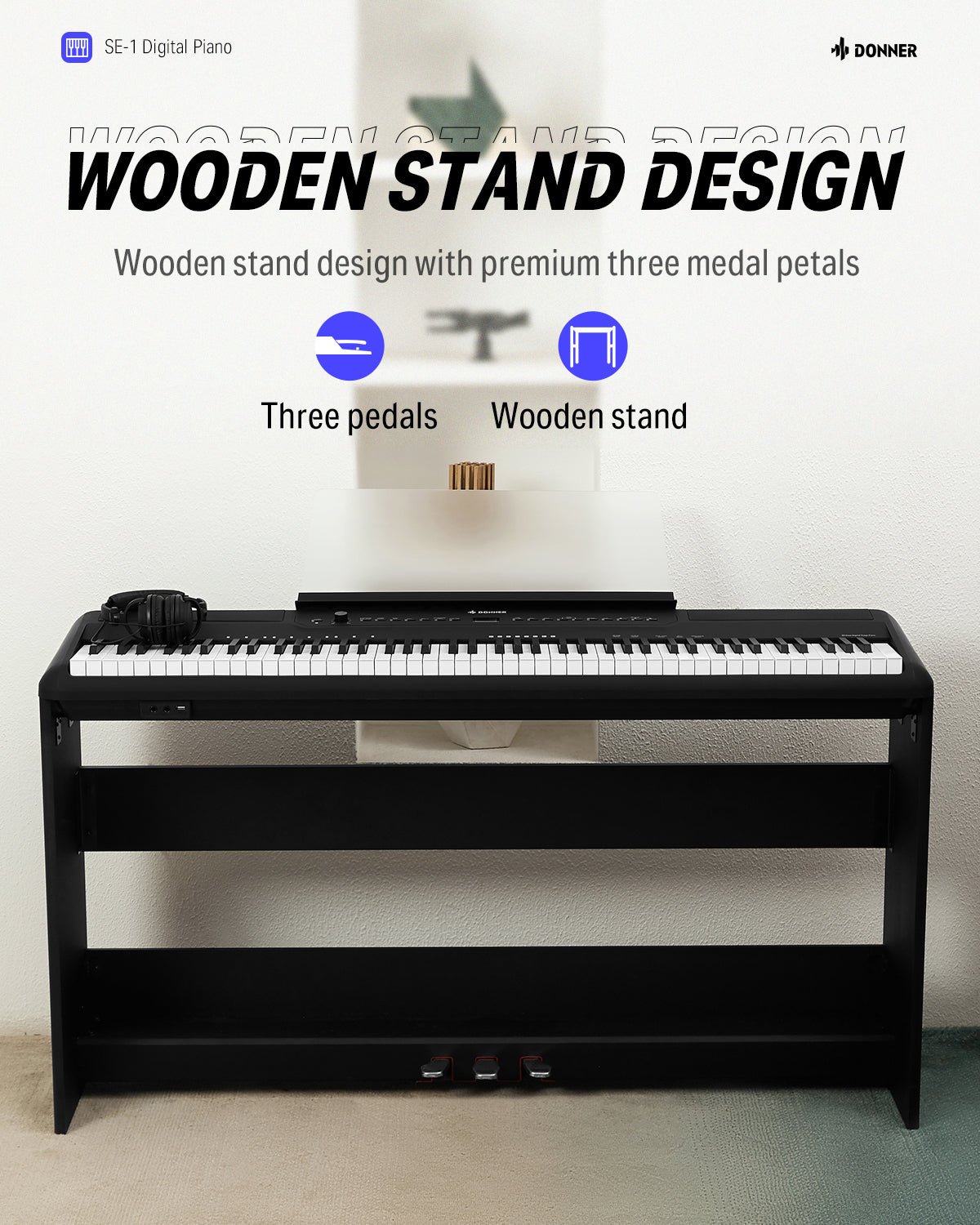 Donner SE-1 88 Key Graded Hammer Action Keys Arranger Keyboard Digital Piano Multifunctional with Stand donner music au