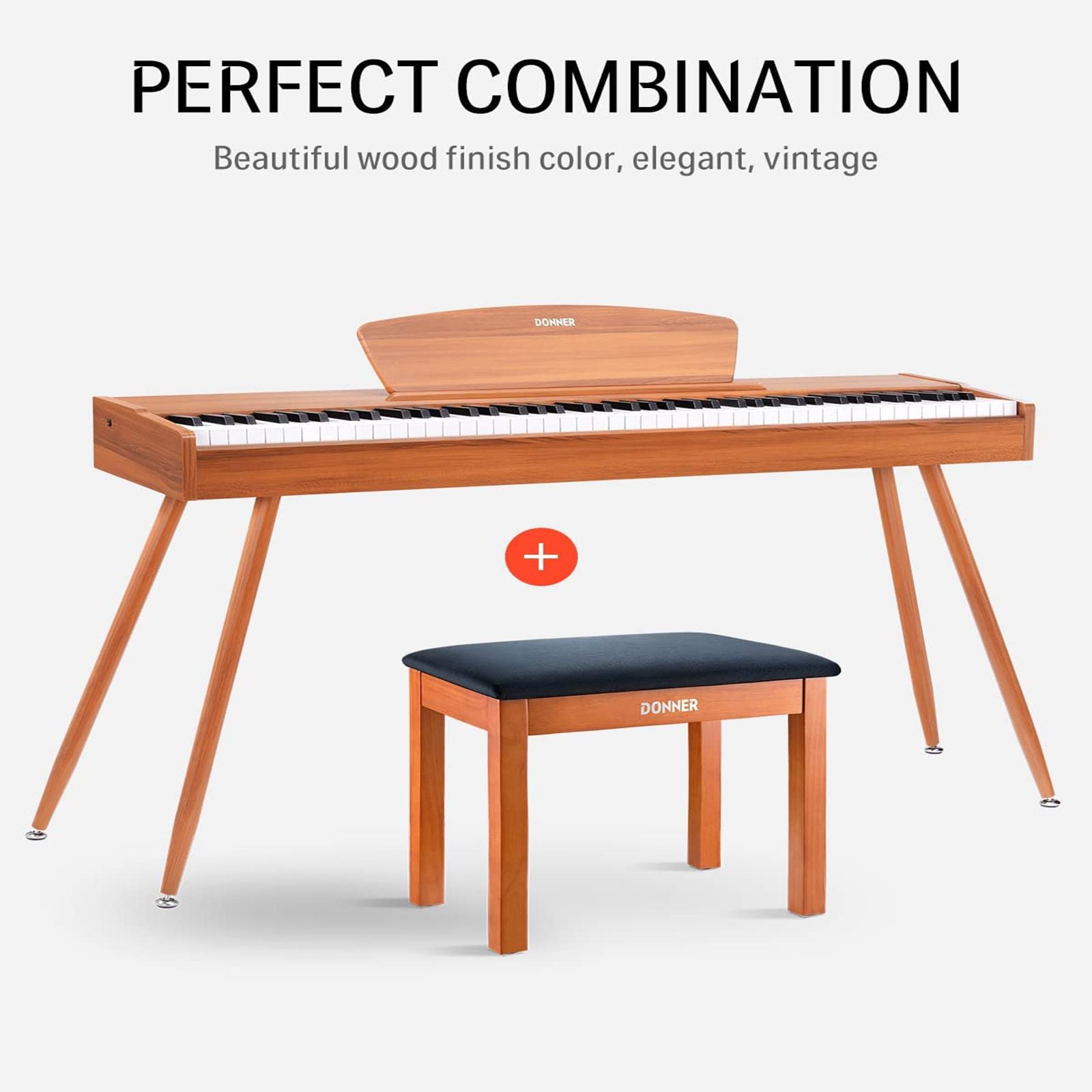 Donner Piano Bench Stool Hard Solid Wooden with Large Storage - donner music au