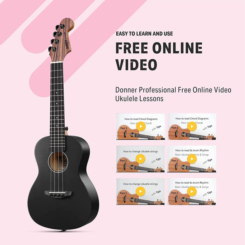 Donner DUC-230D Concert Ukulele Beginner 23 Inch with Free Online Lesson Gig Bag Strap Nylon String Tuner Picks Cloth, Black - Donner music-AU
